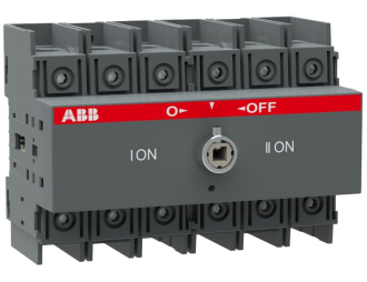OT100F3C Przełącznik (I-0-II) 100A, 3P, napęd z przodu, bez wałka i rączki, osłona zacisków kablowych IP20, montaż na płycie mo,