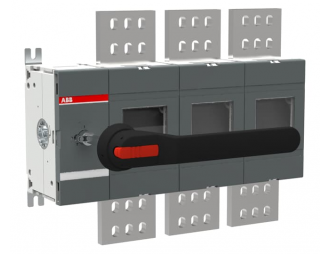 OT2000EP03P Rozłącznik izolacyjny uziemiający 2000A, 3P, napęd z przodu, z wałkiem i czarną rączką IP65, montaż od spodu, zesta,