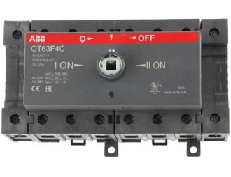 OT63F4C przełącznik (I-0-II) 63A, 4P, napęd z przodu, bez wałka i rączki, osłona zacisków kablowych IP20,,