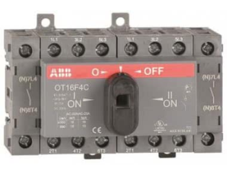 OT16F4C przełącznik (I-0-II) 16A, 4P, napęd z przodu, bez wałka i rączki, osłona zacisków kablowych IP20,,