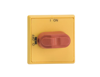 OHYS1AH1 Pokrętło żółto-czerwone IP54 do OT16...80F, na wałek 6mm, oznaczenie: I-0, ON-OFF, blokada kłódkowa w pozycji OFF,