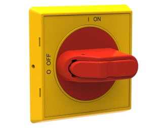 OHYS2AJ Pokrętło żółto-czerwone IP65 do OT16...125F, na wałek 6mm, oznaczenie: I-0, ON-OFF, z możliwością blokady otwarcia drzw,