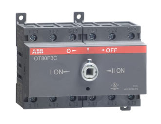OT80F3C przełącznik (I-0-II) 80A, 3P, napęd z przodu, bez wałka i rączki, osłona zacisków kablowych IP20,