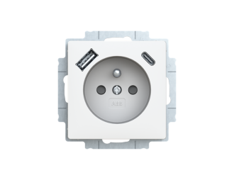 gniazdo z bolcem i przesłonami z USB A+C Zoni biały matowy 5569T-A32357 240 2CHT693257A4240,
