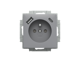 gniazdo z bolcem i przesłonami z USB A+C Zoni szary 5569T-A32357 241 2CHT693257A4241,