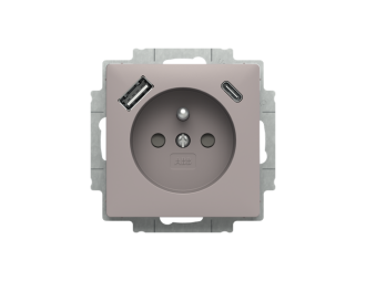 gniazdo z bolcem i przesłonami z USB A+C Zoni szary beżowy 5569T-A32357 244 2CHT693257A4244,