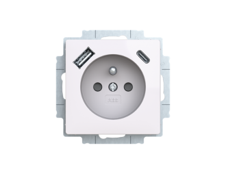 gniazdo z bolcem i przesłonami z USB A+C Zoni biały 5569T-A32357 500 2CHT693257A4500,